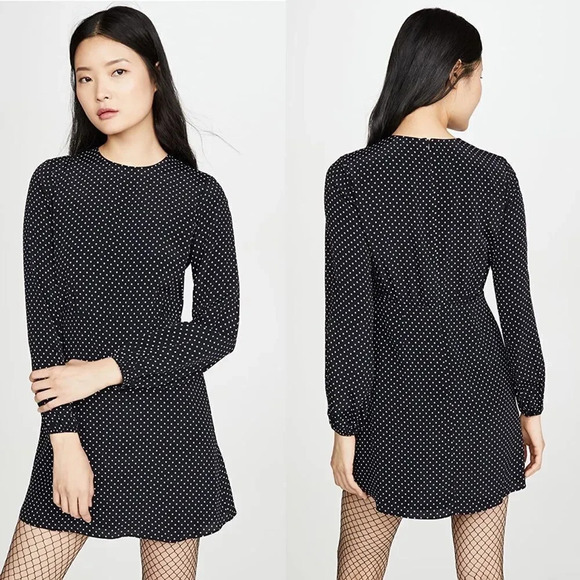 THEORY Polka Dot Long-Sleeve Mini Crepe Dress size 12 - Picture 3 of 13